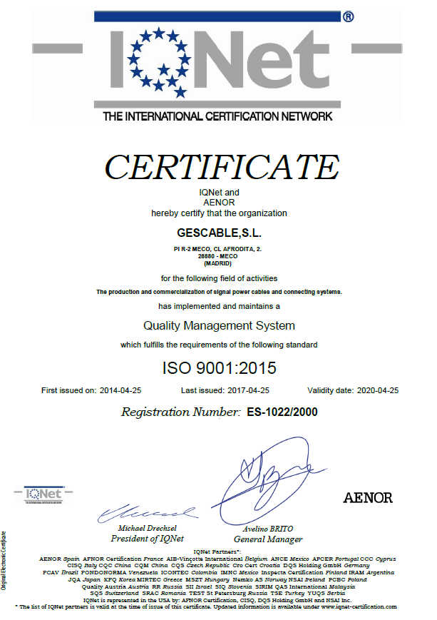 Certificado Calidad IQNET